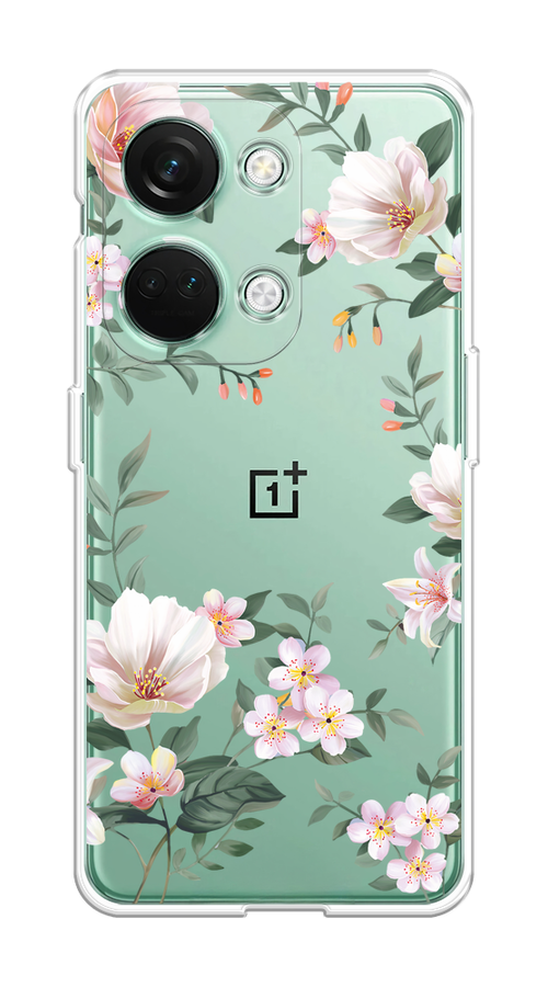 

Чехол на OnePlus Nord 3 "Beautiful white flowers", Бежевый;зеленый, 154050-1