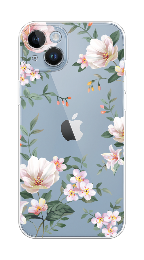 

Чехол на Apple iPhone 14 Plus "Beautiful white flowers", Бежевый;зеленый, 15350-1
