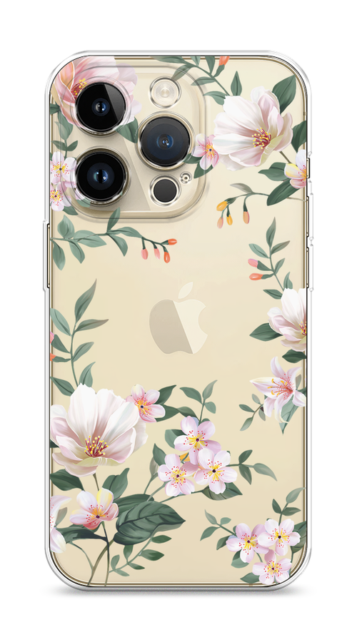 

Чехол на Apple iPhone 14 Pro "Beautiful white flowers", Бежевый;зеленый, 15250-1