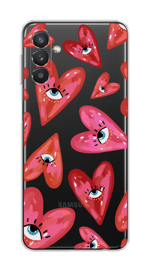 

Чехол на Samsung Galaxy A13 5G/A04s "Сердечки с глазами", Коричневый;красный;розовый, 2104150-1