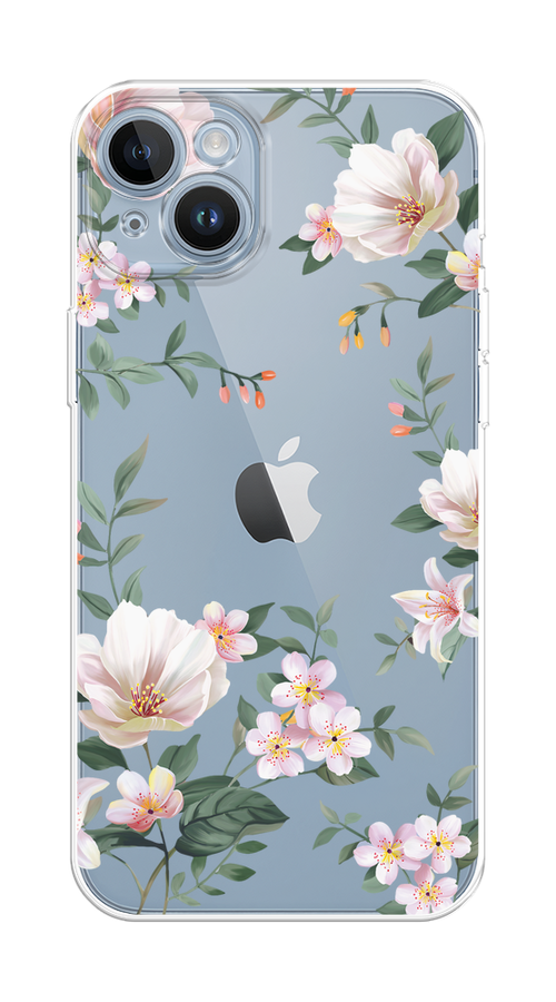 

Чехол на Apple iPhone 14 "Beautiful white flowers", Бежевый;зеленый, 15150-1