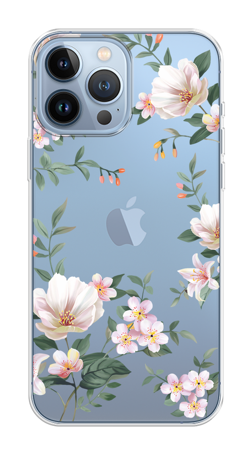 

Чехол на Apple iPhone 13 Pro Max "Beautiful white flowers", Бежевый;зеленый, 14450-1