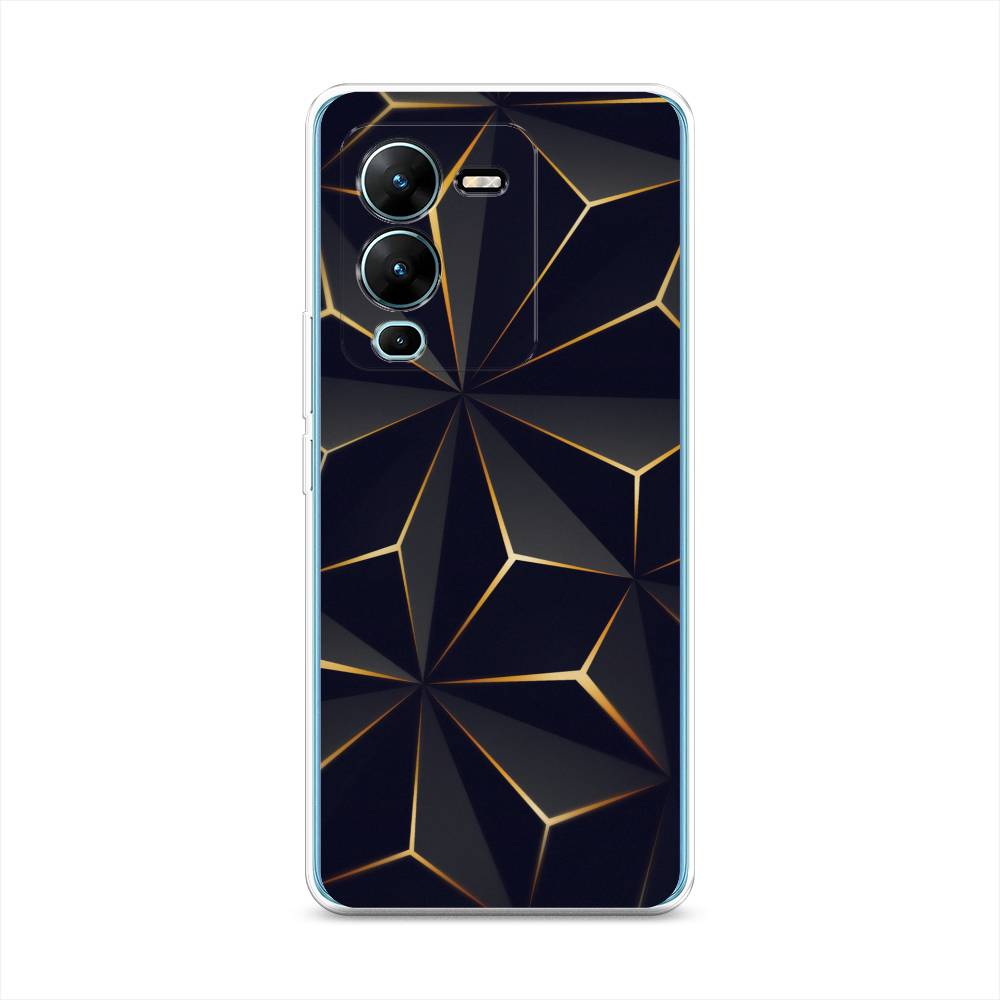 

Чехол на Vivo V25 Pro 5G "Черные полигоны", Золотистый;черный, 267450-3
