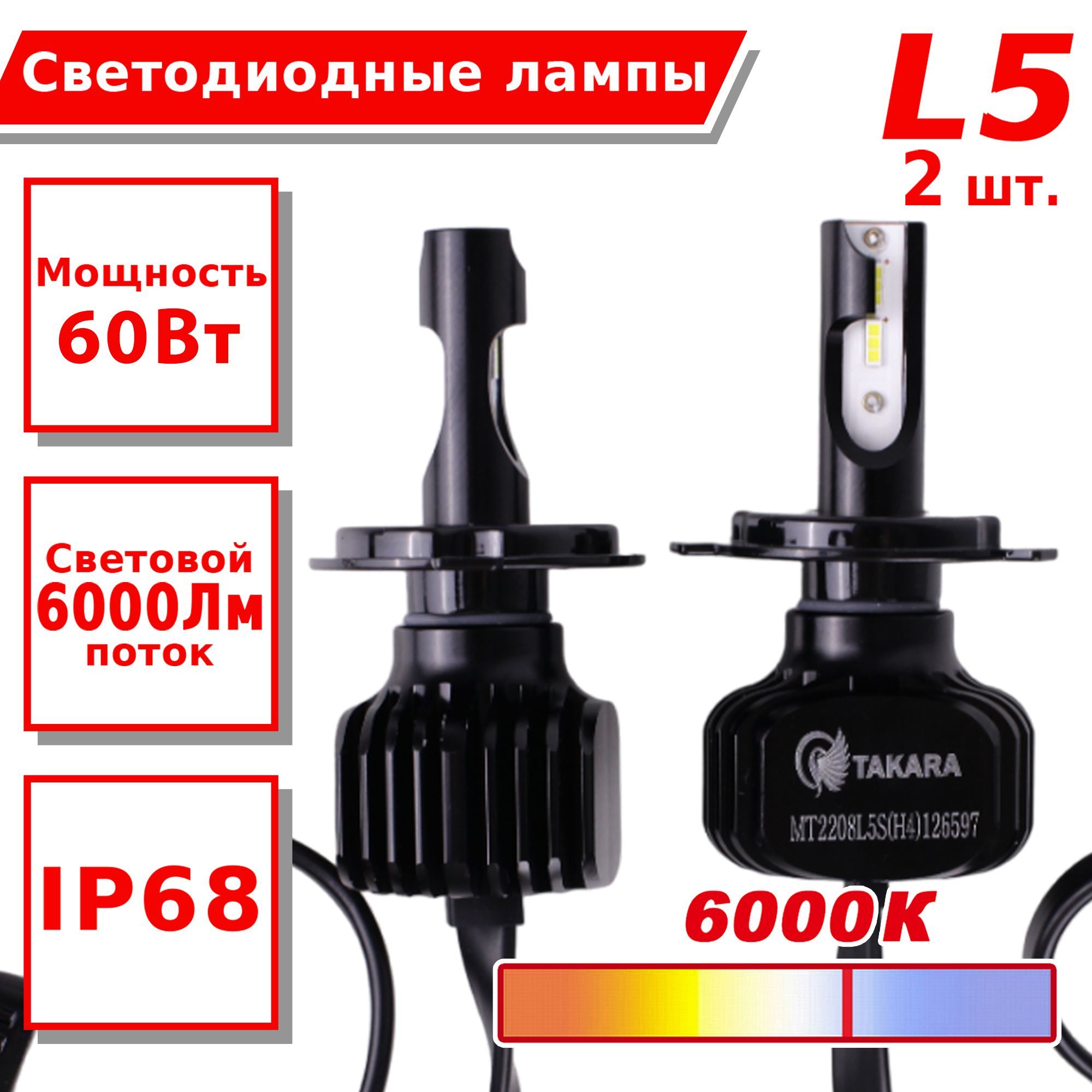 Светодиодные лампы Takara L5 LED KIT 6K H4