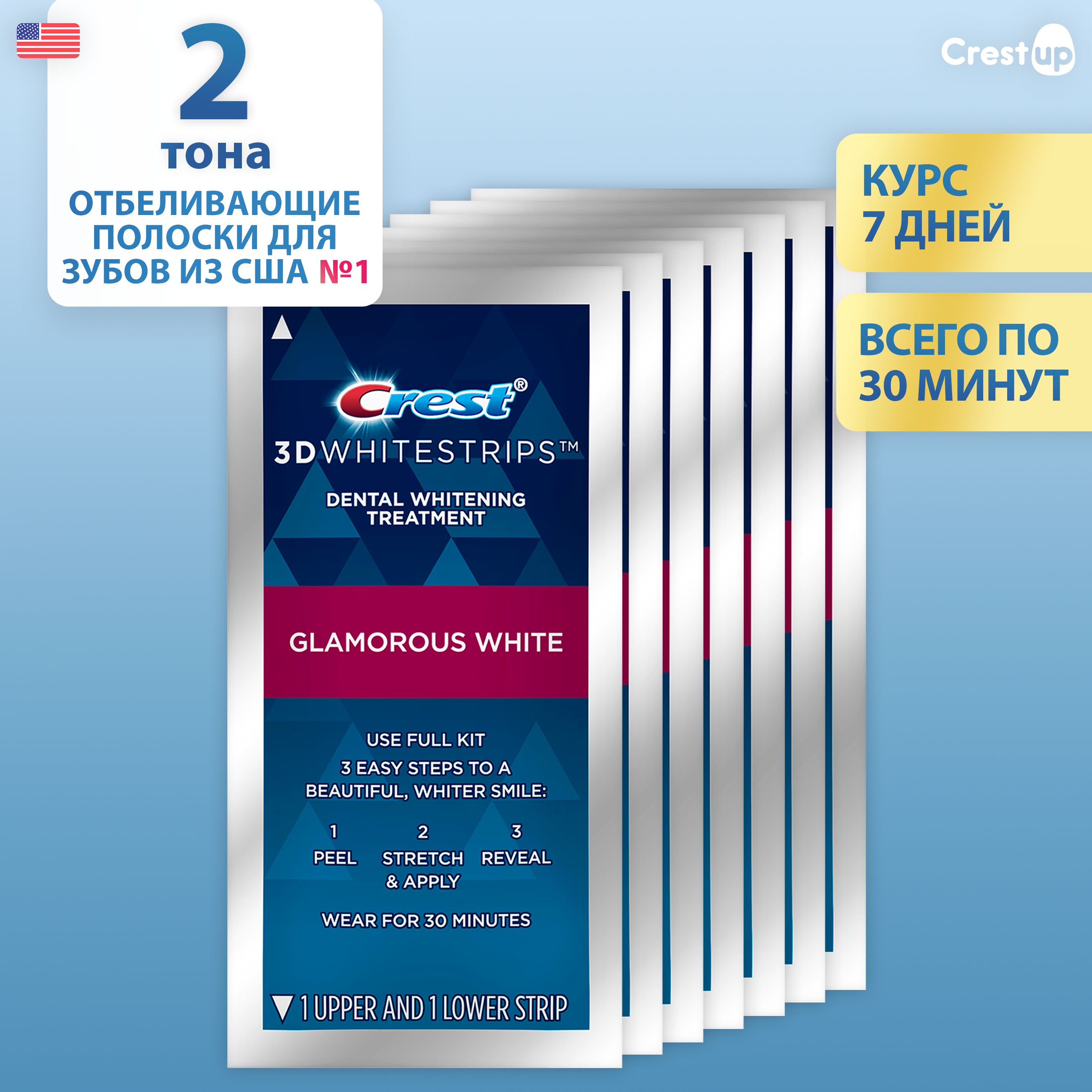 Средство для отбеливания зубов Crest 3D Whitestrips Glamorous White 7 пакетиков 3115₽