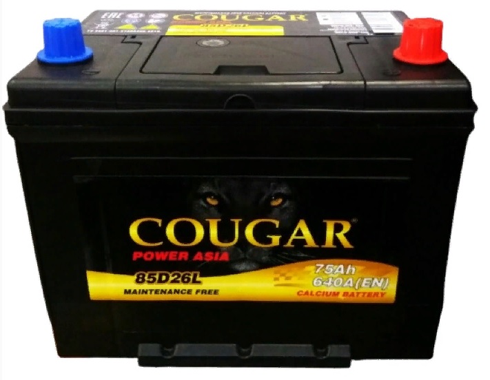 Аккумулятор Cougar Power Asia 85D26L 75 А/ч 640 А обр. пол.Азия авто (260х175х225) с борт