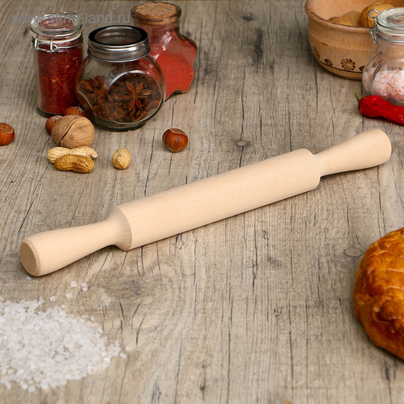 

Скалка с ручками, берёза, 35х3,5 см, Бежевый