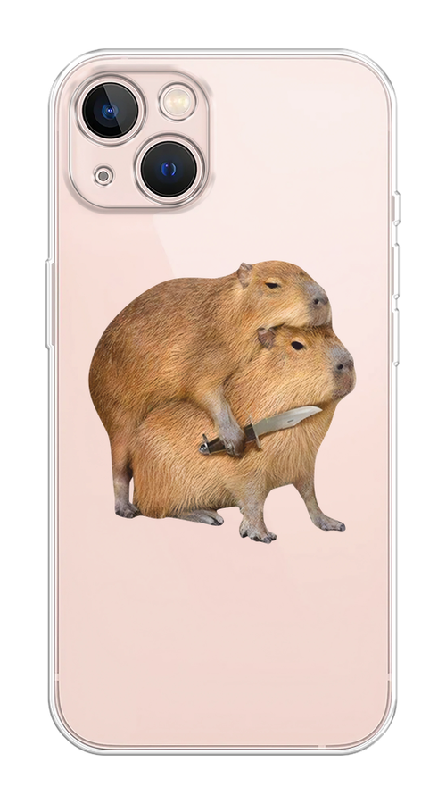 

Чехол на Apple iPhone 13 "Капибара с ножом", Бежевый, 14250-1