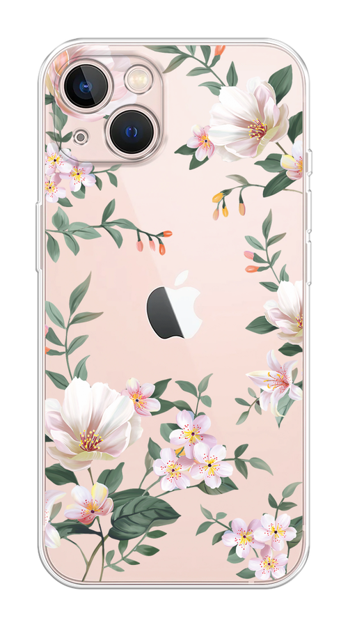 

Чехол на Apple iPhone 13 "Beautiful white flowers", Бежевый;зеленый, 14250-1
