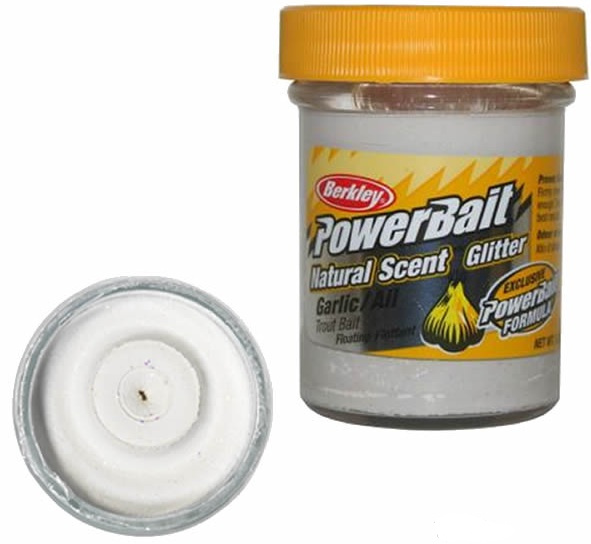 Паста форелевая Berkley PowerBait NATURAL SCENT Glitter TROUT BAIT 50gr GARLIC - WHITE