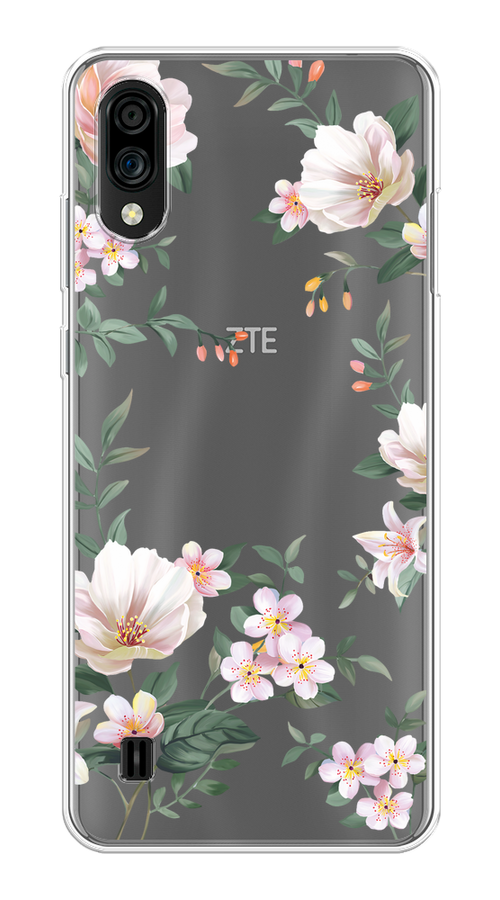 

Чехол на ZTE Blade A51 lite/Blade A5 (2020) "Beautiful white flowers", Бежевый;зеленый, 134850-1