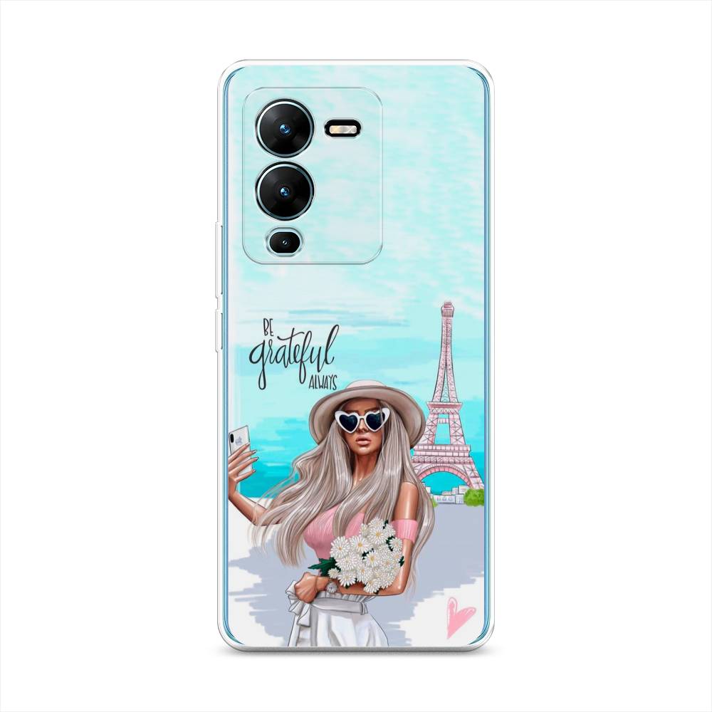 

Чехол на Vivo V25 Pro 5G "Селфи Париж", Голубой;бежевый, 267450-6