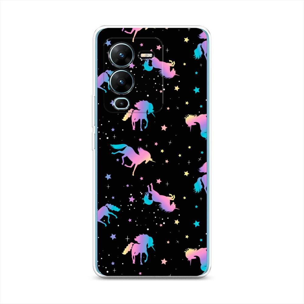 

Чехол на Vivo V25 Pro 5G "Единороги градиент", Черный;розовый;голубой, 267450-1