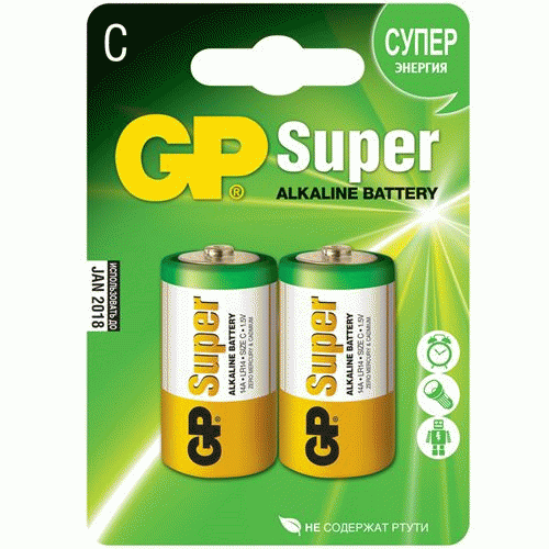 

Батарейка GP Super alkaline C LR14-2BL (14A-2CR2) - тип С - 2 штуки в упаковке