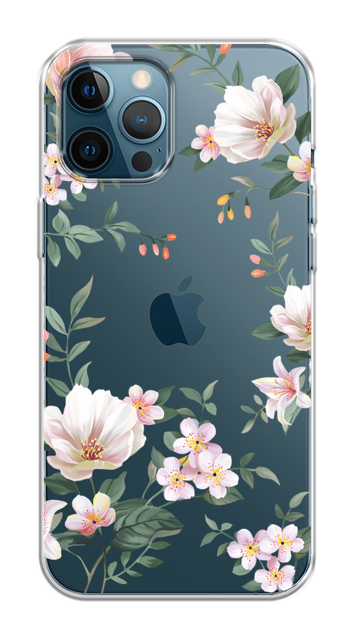 

Чехол на Apple iPhone 12 Pro Max "Beautiful white flowers", Бежевый;зеленый, 12750-1