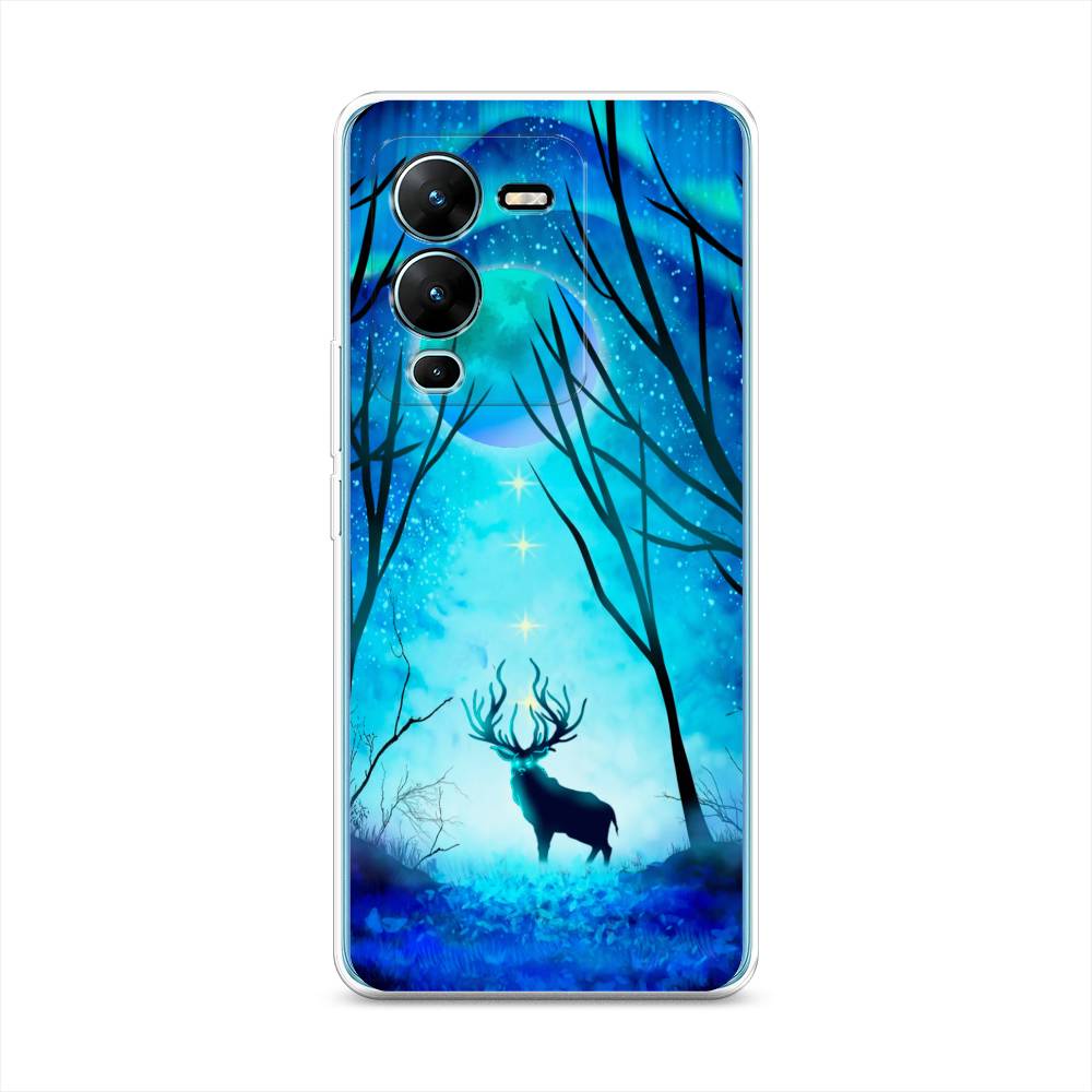 

Чехол на Vivo V25 Pro 5G "Олень северное сияние", Синий;черный;голубой, 267450-1