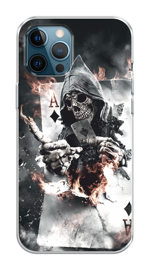 

Чехол на Apple iPhone 12 Pro Max "Карты черепа в капюшоне", Белый;серый, 12750-1