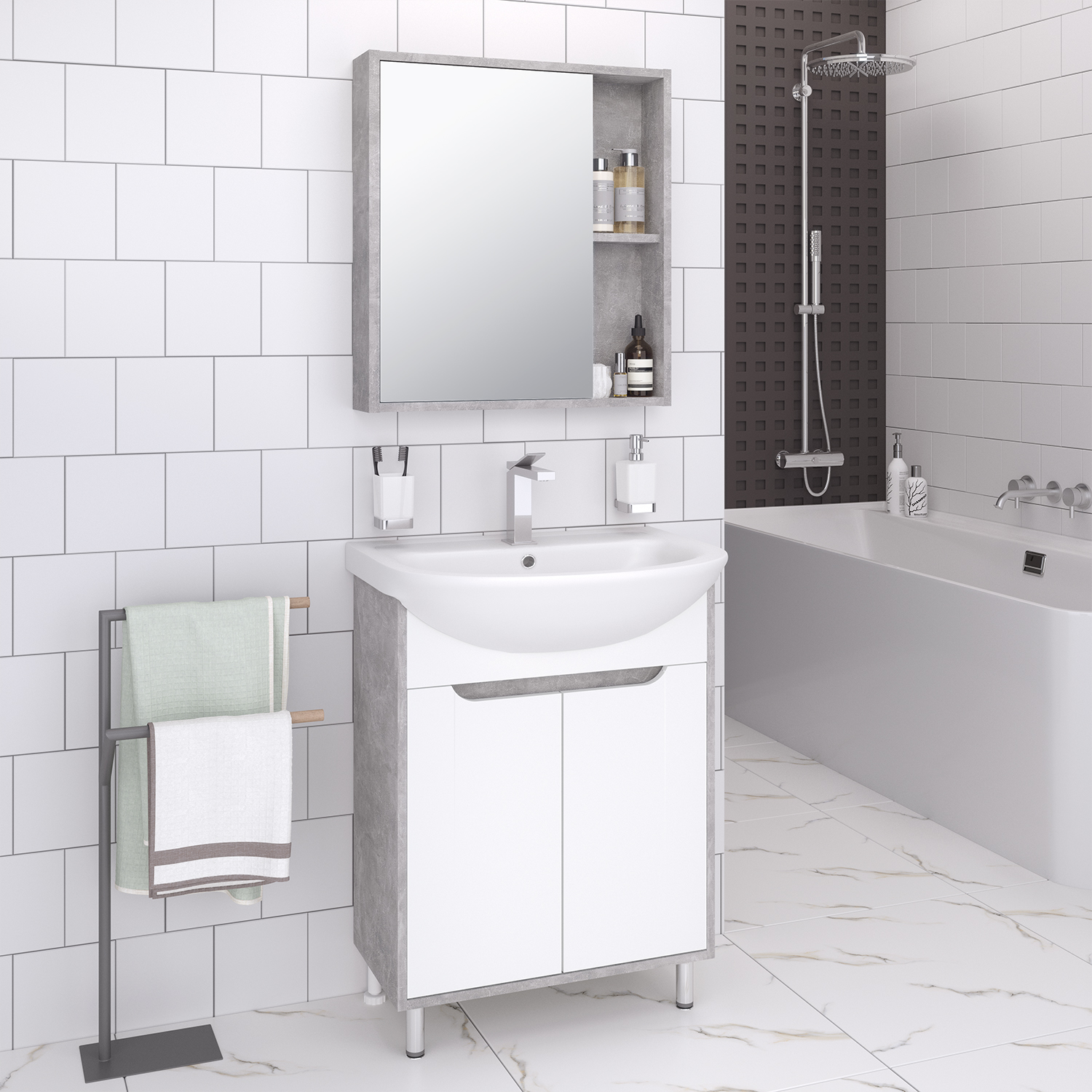Мебель для ванной Runo Эко 50 серый бетон зеркальный шкаф для ванной stella polar дэрри 100 sp 00001039 бетон