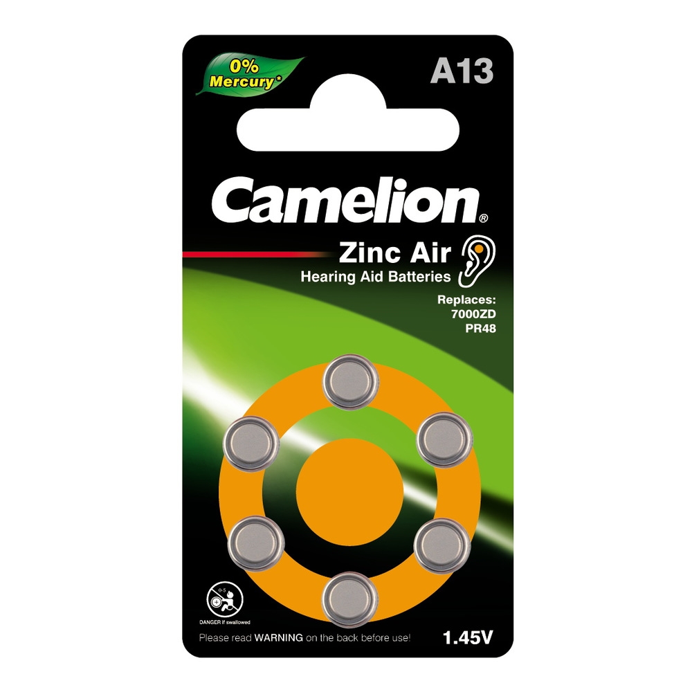 Батарейка Camelion ZA13 BL-6 Mercury Free (A13-BP6, 1.4 V,280mAh), для слуховых аппаратов