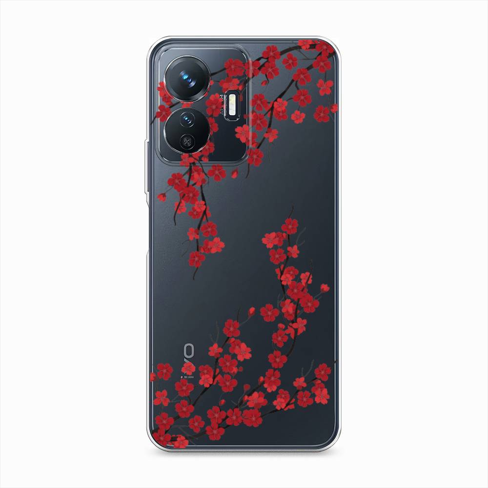 

Чехол на Vivo Y77e "Красная сакура", Красный;черный, 267350-2