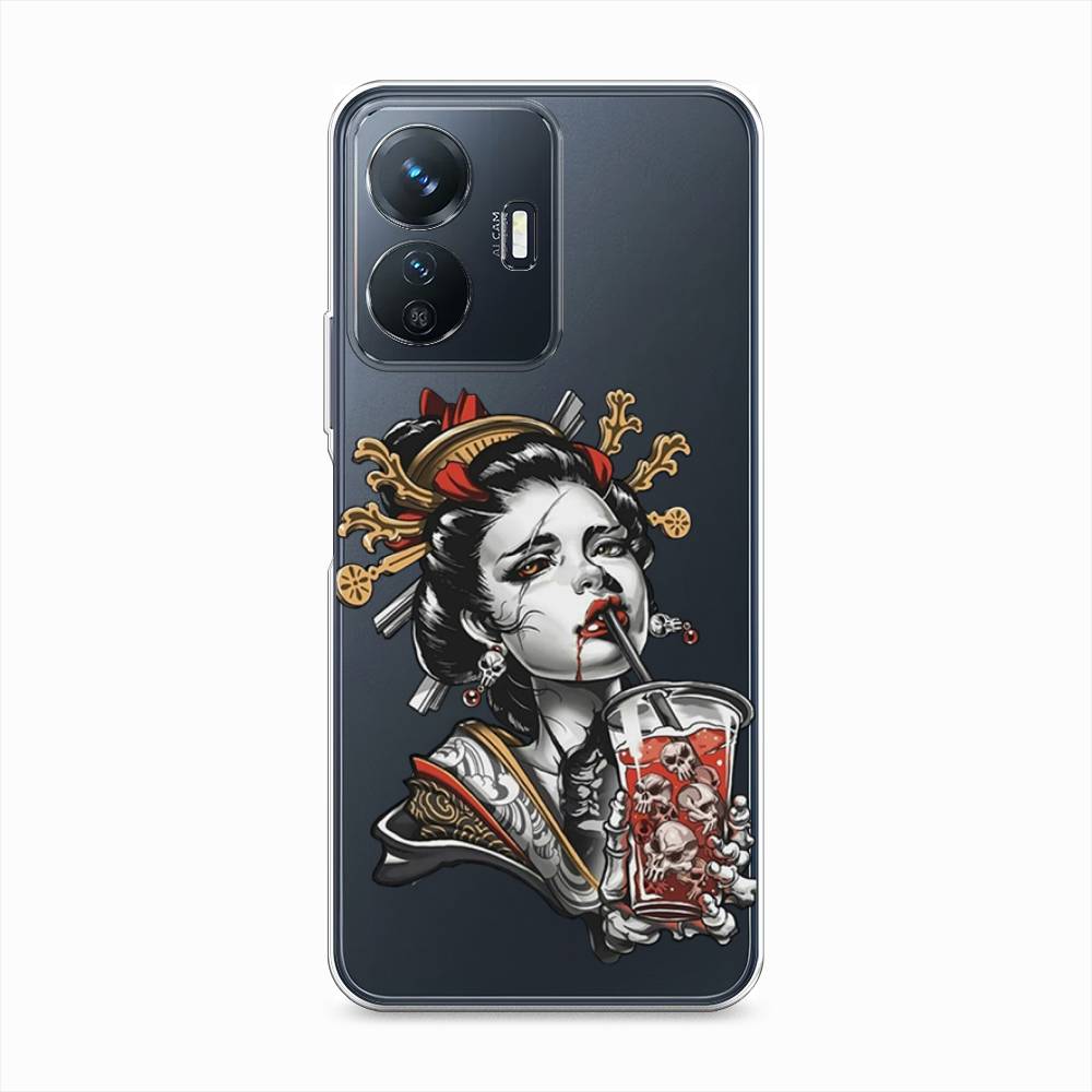 

Чехол на Vivo Y77e "Опасная гейша", Красный;черный;серый, 267350-4