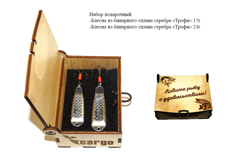 

Блесна Трофи 17г и 23г Cargo бинарное серебро подарочный набор, Подарочный набор блесен
