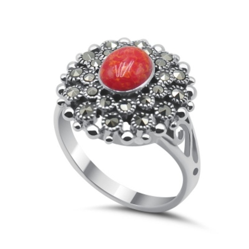 

Кольцо из серебра р. 19,5 Silver Wings 210011-267-39, марказит\коралл, 210011-267-39