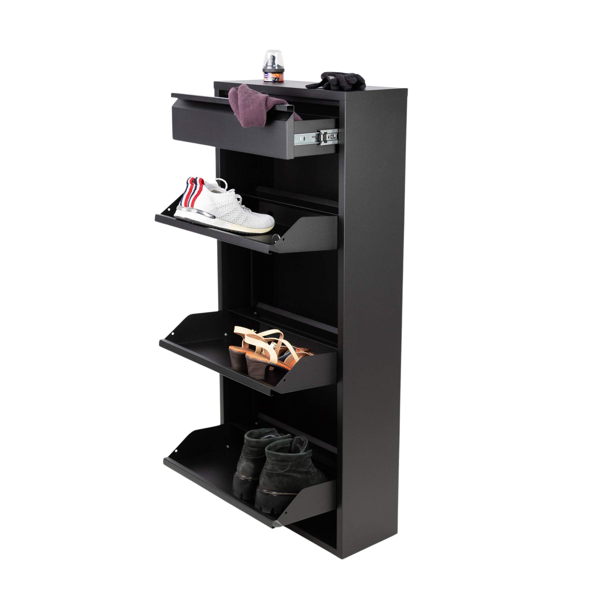 Обувница металлическая VERANDA 3 секции и 1 ящик Черная