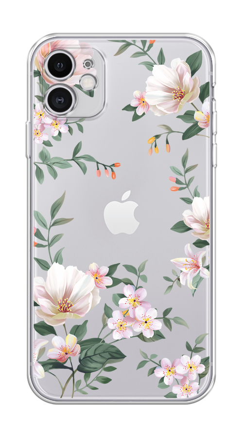 

Чехол на Apple iPhone 11 "Beautiful white flowers", Бежевый;зеленый, 12150-1
