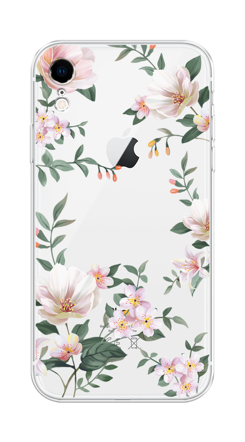 

Чехол на Apple iPhone XR "Beautiful white flowers", Бежевый;зеленый, 12050-1