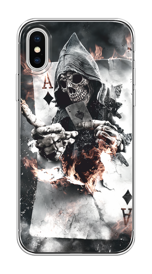 

Чехол на Apple iPhone X/XS "Карты черепа в капюшоне", Белый;серый, 11050-1