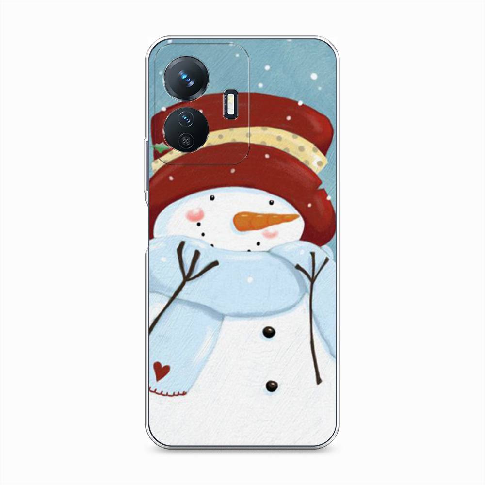 

Чехол на Vivo Y77e "Застенчивый снеговик", Голубой;белый;красный, 267350-5