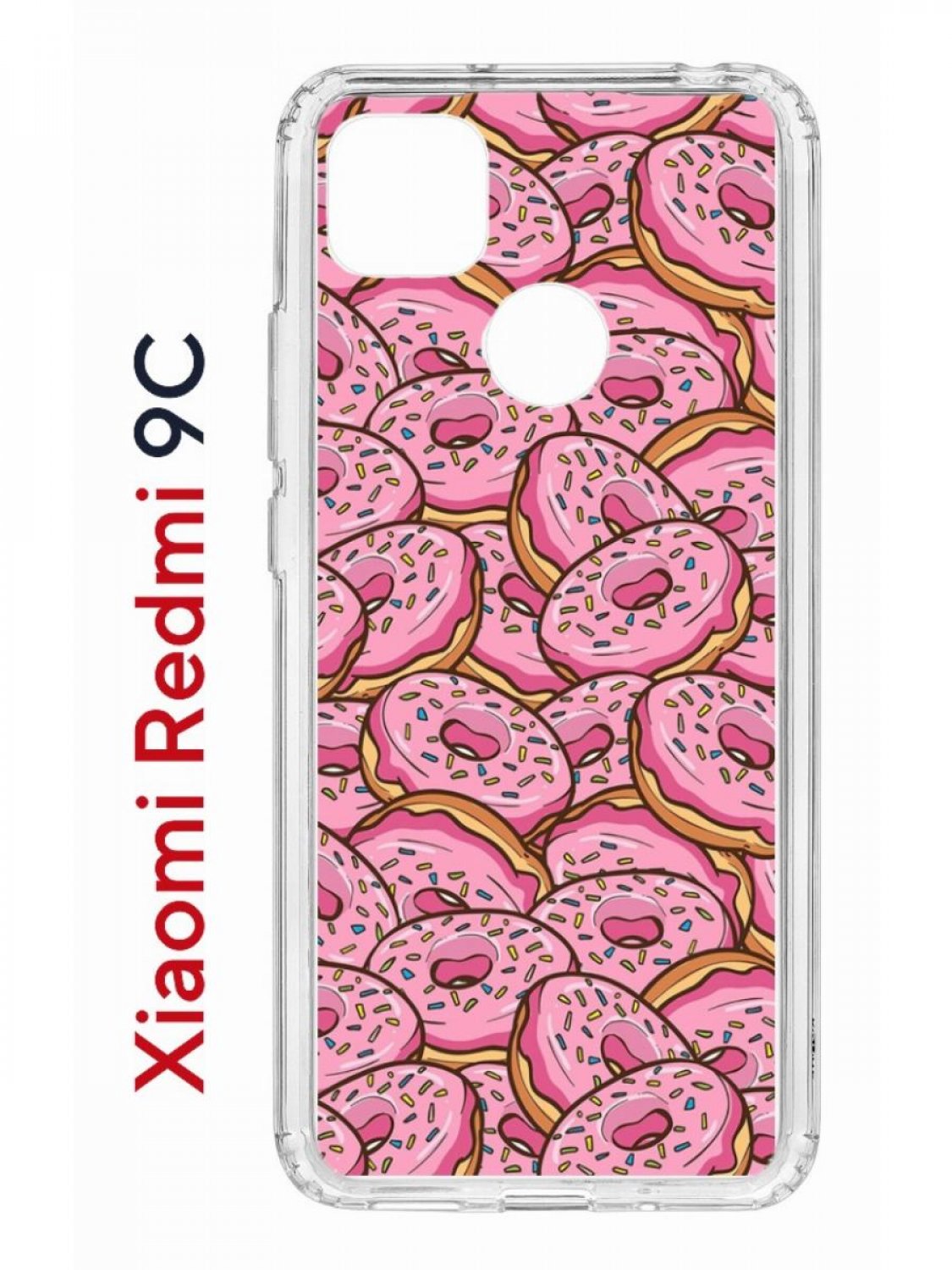 Чехол на Redmi 9C с принтом Kruche Print Пончики,противоударный бампер с защитой камеры