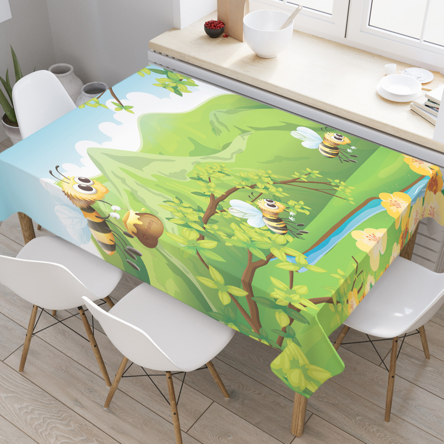 

Скатерть прямоугольная JoyArty "Пчелки с медом в горах" из сатена, 180x145 см, Пчелки с медом в горах