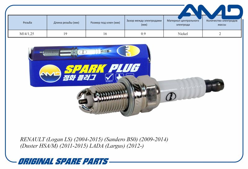 Свеча зажигания 7700500168 BKR-6EK AMDPL52 2 электрода массы Nickel RENAULT