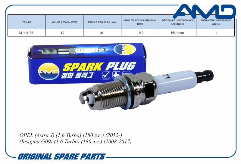 Свеча зажигания 1214528 ZFR6BPG AMDPL171 Platinum OPEL Astra J Turbo 180 л.с. 12- Insignia