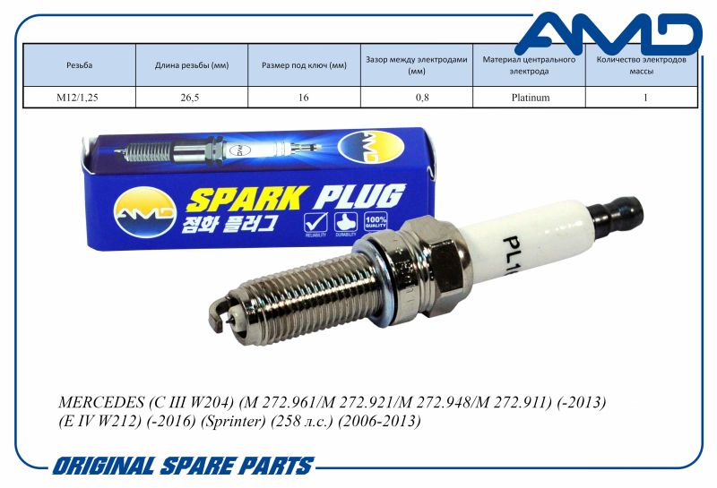 Свеча зажигания A0041594903 PLKR7A AMDPL168 Platinum MERCEDES C/E IV W212 -196 Sprinter