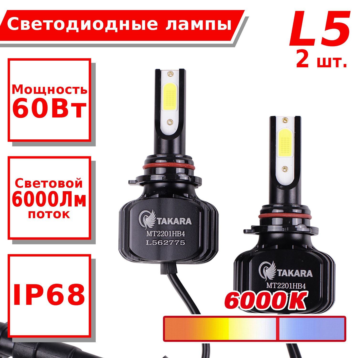 Светодиодные лампы HB4, Takara L5 LED KIT 6K (COB) HB4 (9006)