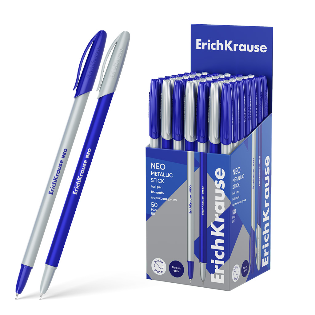 

Ручка шариковая ErichKrause Neo Stick Metallic 61009 0,7, 2 км, цвет синий 50 штук