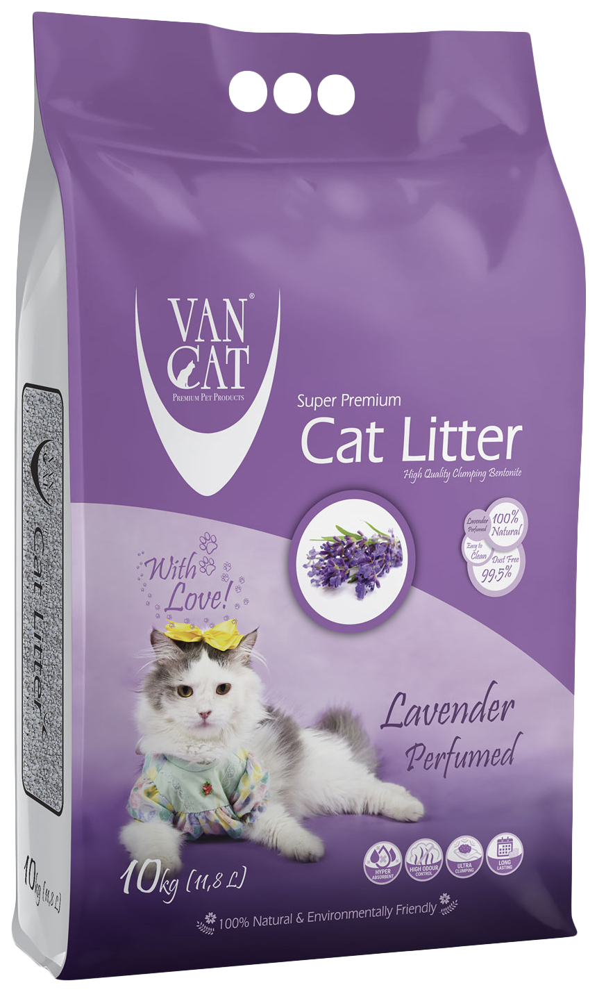 Комкующийся наполнитель Van Cat Lavender бентонитовый, 10 кг, 12 л