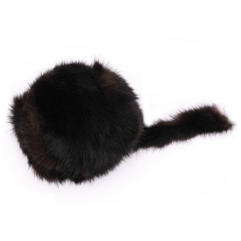 Игрушка для кошек Игруля Мячик погремушка меховой с хвостиком, черный, норка, 8 см
