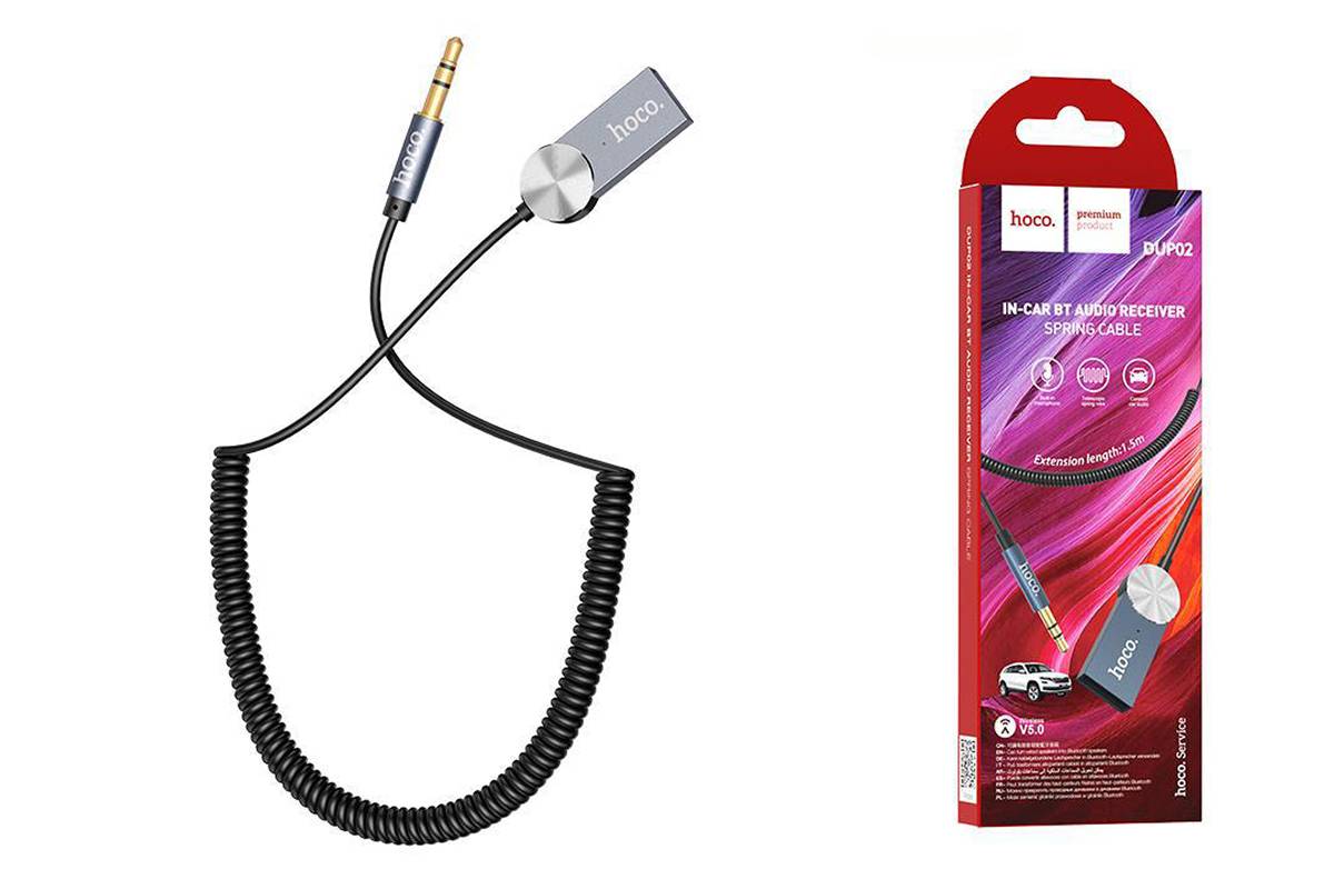 фото Кабель aux dup02 in-car bt audio receiver spring cable 1,5м черный hoco