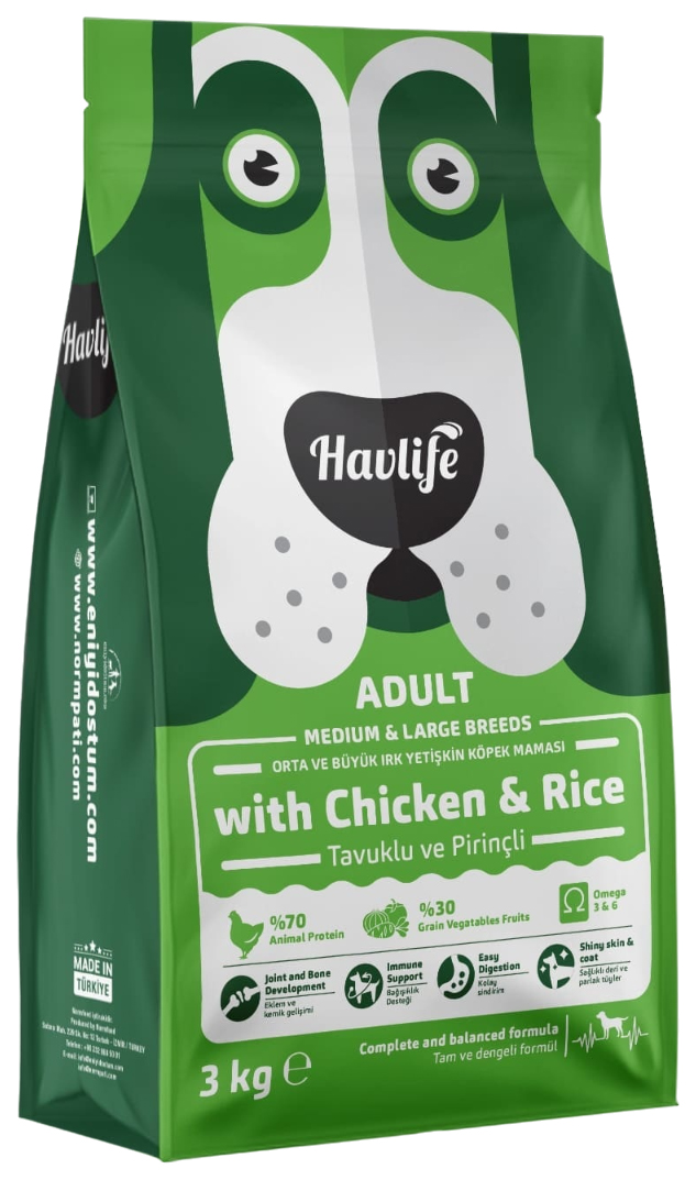 Сухой корм для собак Havlife для средних и крупных пород, с курицей и рисом, 3 кг