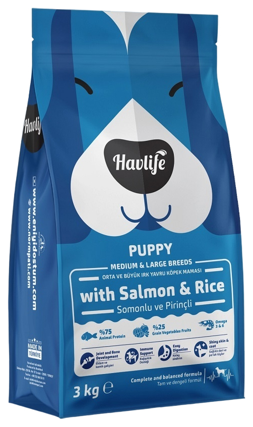 

Сухой корм для собак Havlife для щенков средних и крупных пород, с лососем и рисом, 3 кг