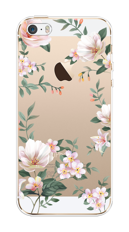 

Чехол на Apple iPhone 5/5S/SE "Beautiful white flowers", Бежевый;зеленый, 10350-1