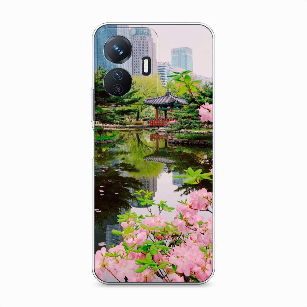 

Чехол на Vivo Y77e "Сакура возле озера", Зеленый;розовый;голубой, 267350-2