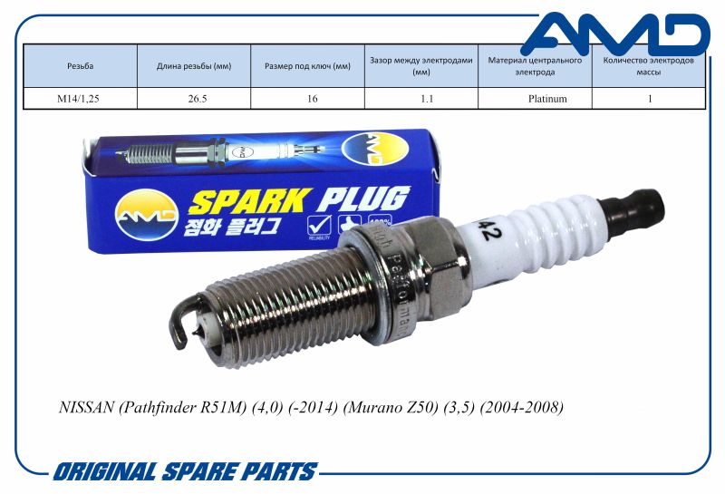 Свеча зажигания 22401-5M015 PLFR5A11 AMDPL142 Platinum NISSAN Pathfinder R51M 4,0 -194