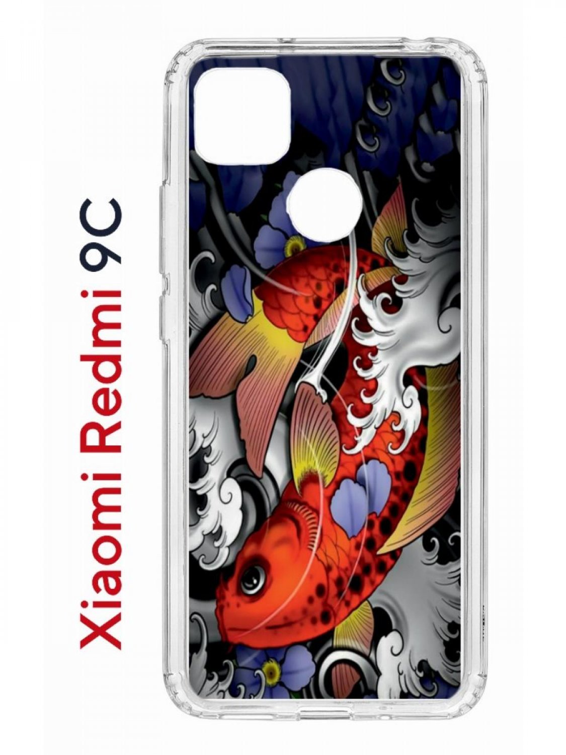 фото Чехол на redmi 9c с принтом kruche print кои,противоударный бампер с защитой камеры кruче