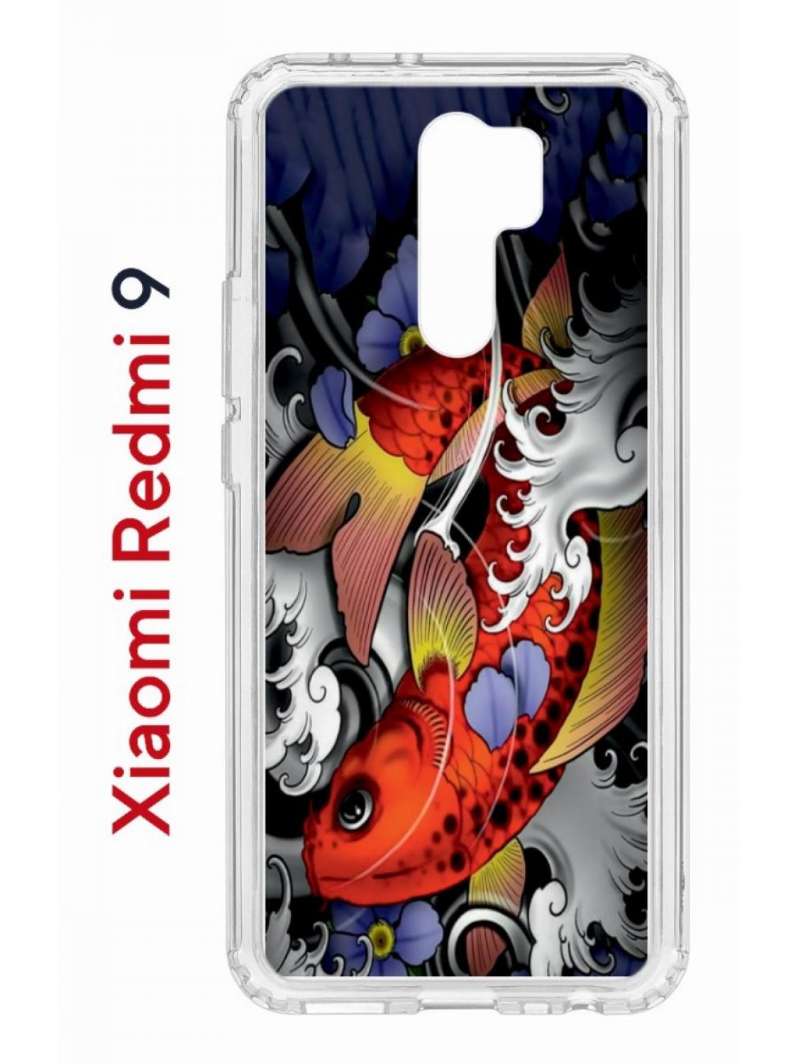 фото Чехол на xiaomi redmi 9 с принтом kruche print кои,противоударный бампер,с защитой камеры кruче