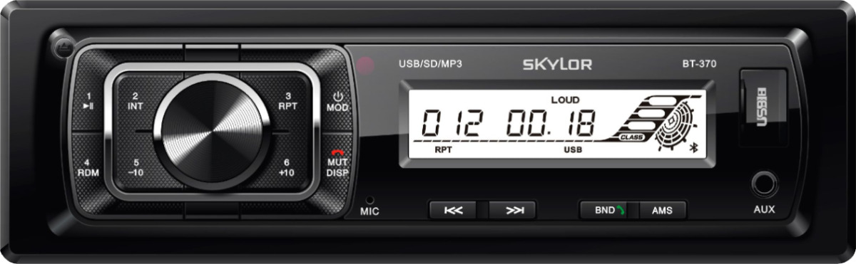 Автомагнитола Skylor BT-370 (w),  1 DIN, USB, без диска, Bluetooth
